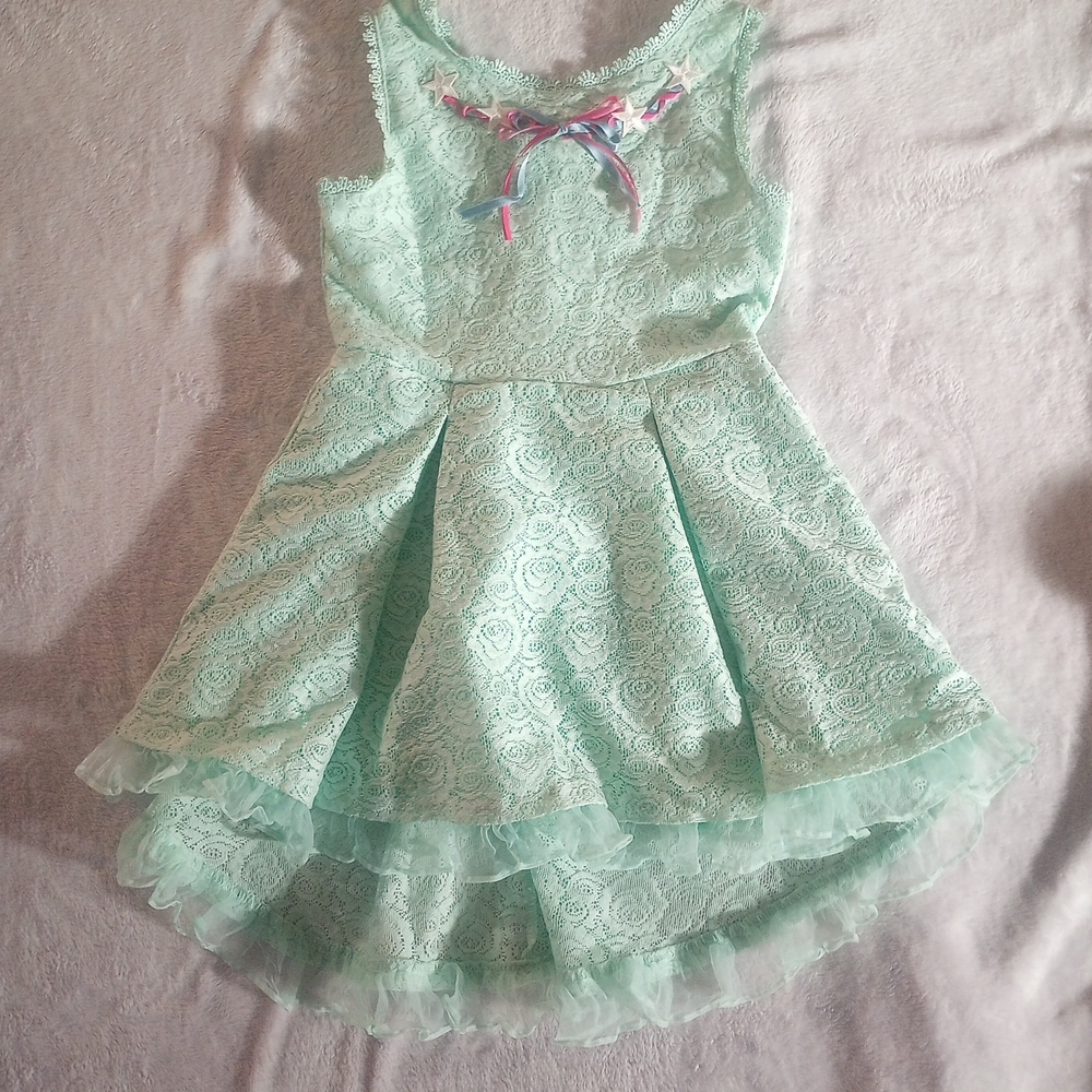 Disney Mint Green Lace Dress With Hand Sewn Stars And Ribbon Added